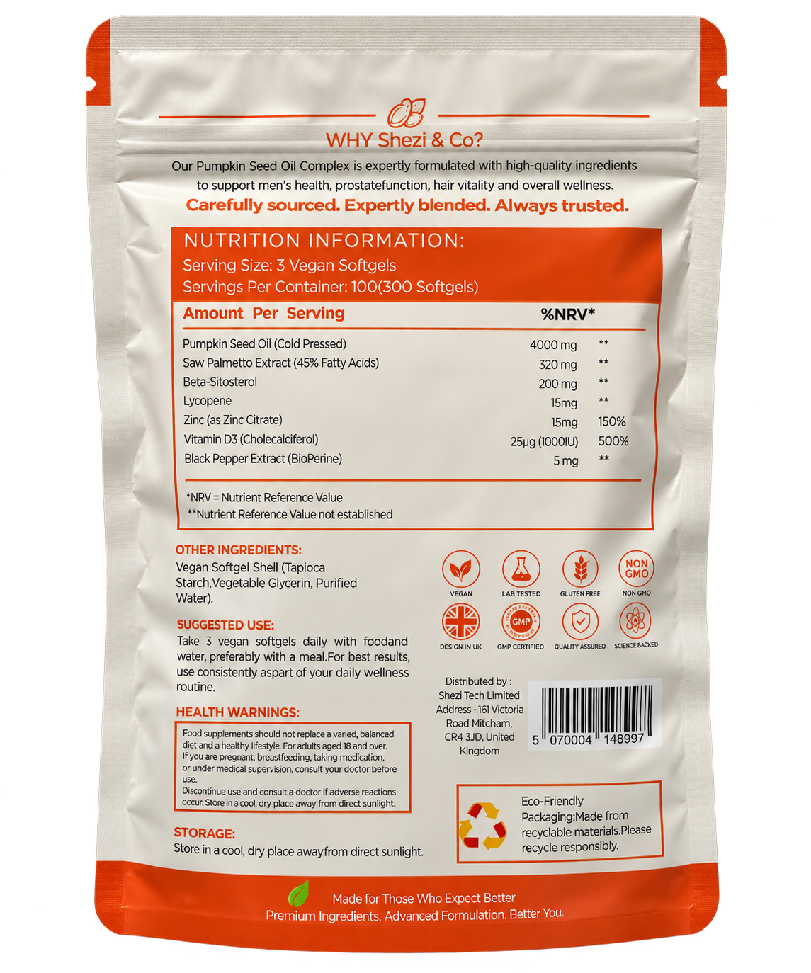 Pumpkin Seed Oil Complex — rear label