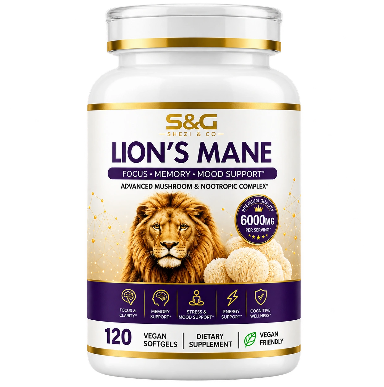 Lion’s Mane Elite+ 6000 mg — 120 Vegan Softgels