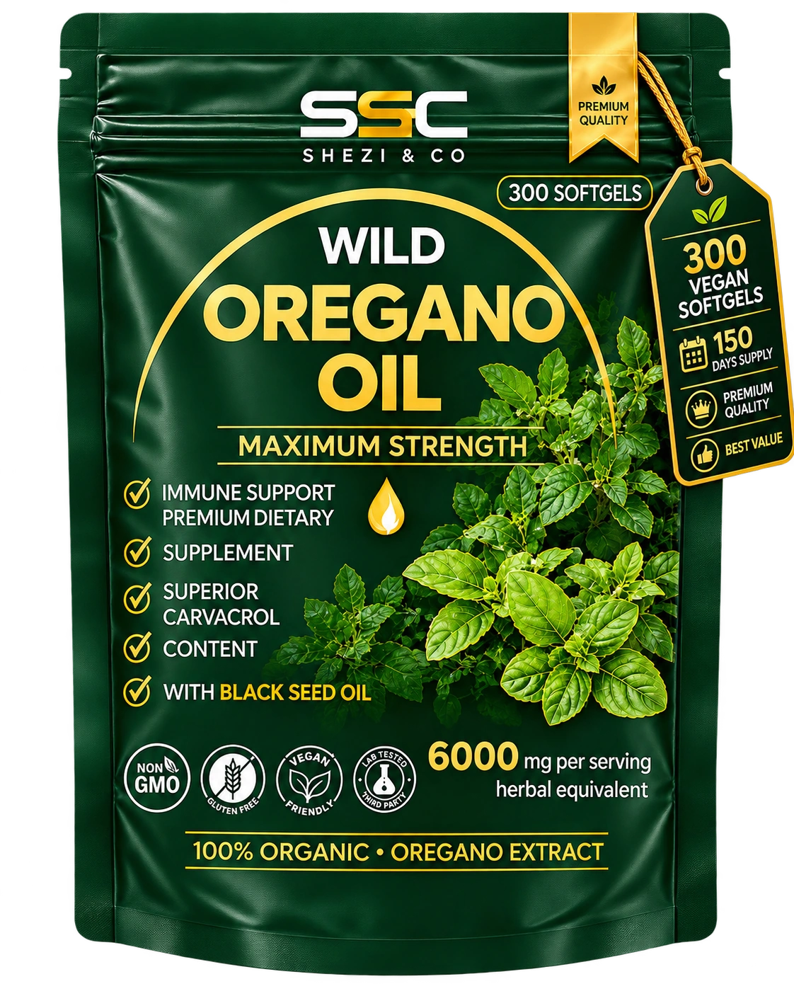 Wild Oregano Oil 6000 mg Herbal Equivalent — 300 Softgels