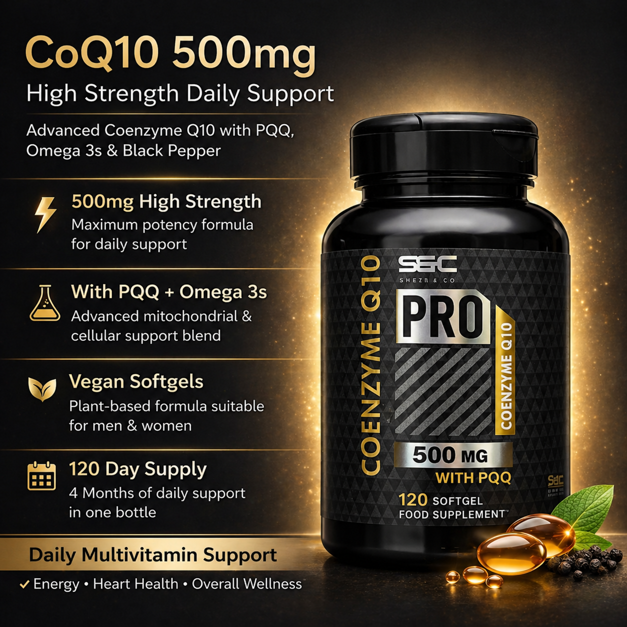 CoQ10 - Coenzyme Ubiquinone 500mg High Strength Vegan Softgels 120 Capsules UK