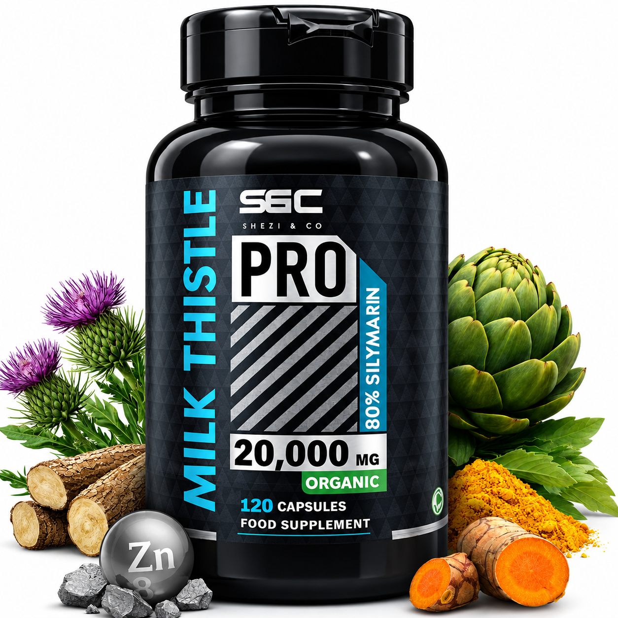Milk Thistle 20000mg Capsules (120 Day Supply) Milk Thistle High Strength – 80% Silymarin Liver Support