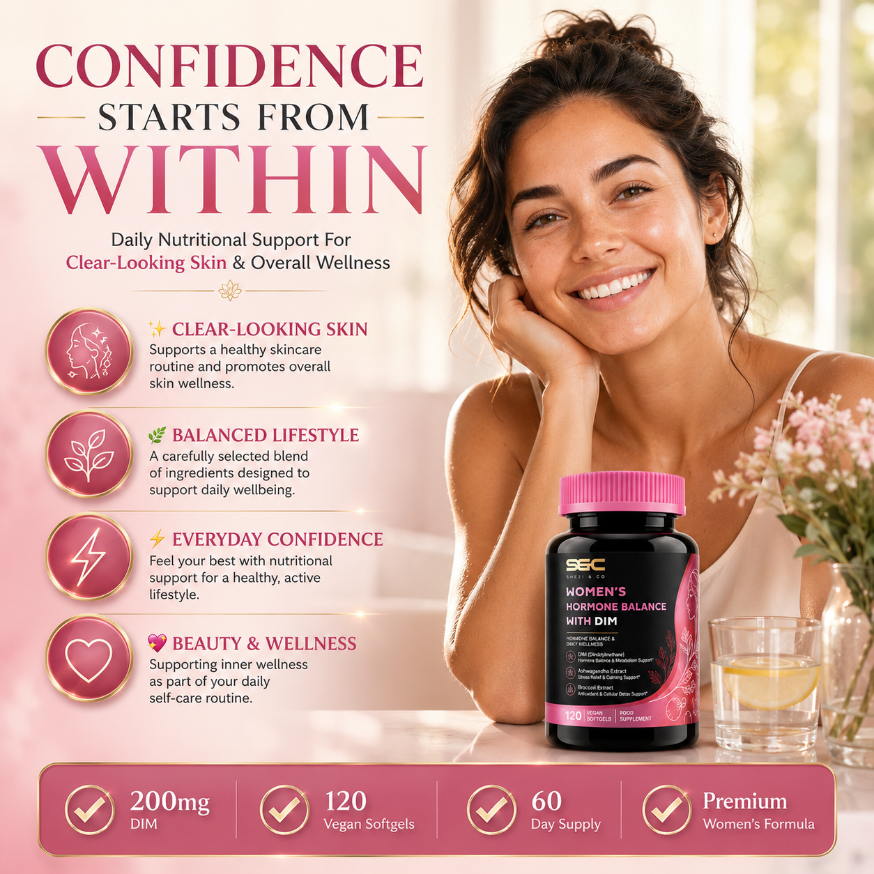 Women Hormone Balance with DIM 200mg Premium Supplement 120 Capsule