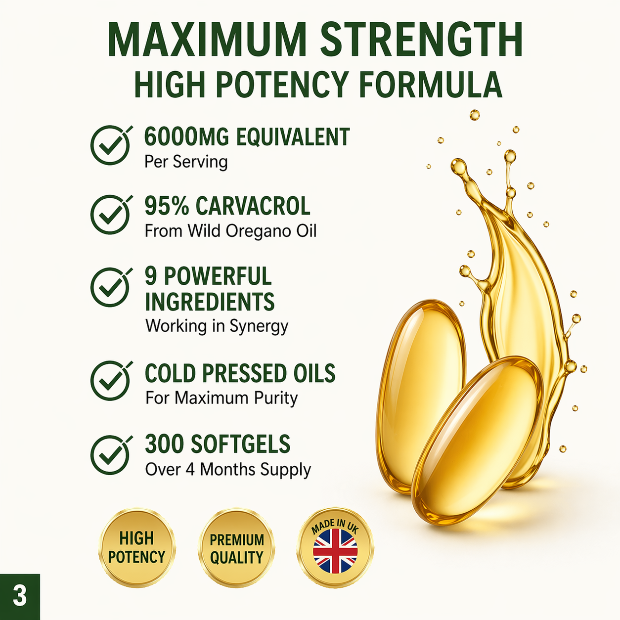 Wild Oregano Oil Capsules 6000mg 300 Softgels – 95% Carvacrol Formula with Black Seed Oil, Olive Leaf, Turmeric & Ginger