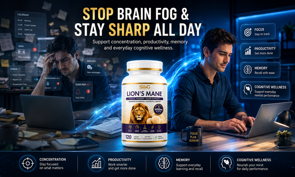 Lions Mane Elite+ 6000mg Advanced Mushroom & Nootropic Complex, 120 Vegan Softgels