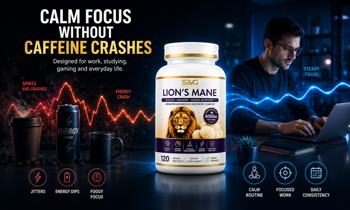 Lions Mane Elite+ 6000mg Advanced Mushroom & Nootropic Complex, 120 Vegan Softgels