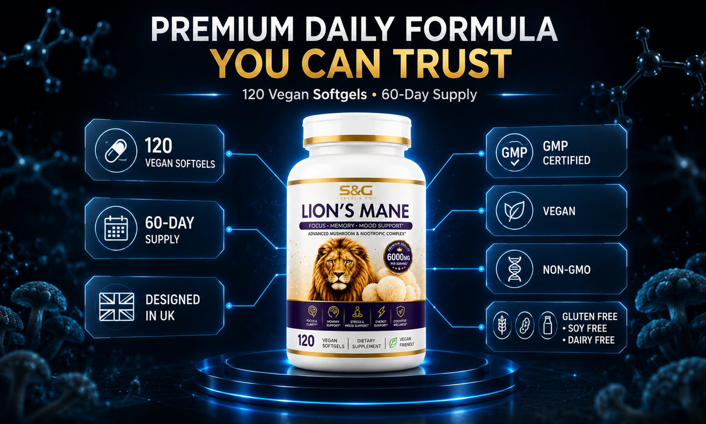 Lions Mane Elite+ 6000mg Advanced Mushroom & Nootropic Complex, 120 Vegan Softgels