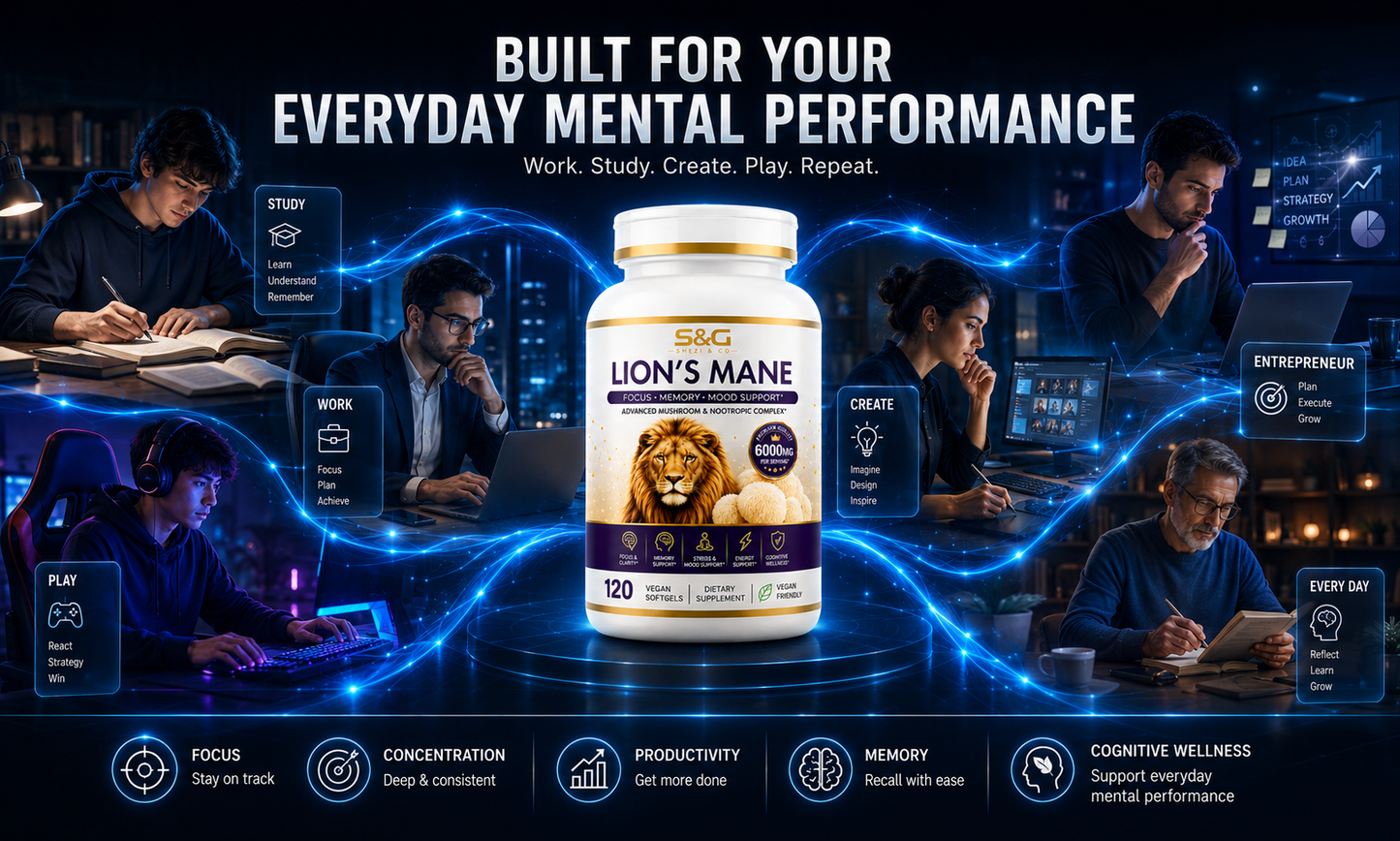 Lions Mane Elite+ 6000mg Advanced Mushroom & Nootropic Complex, 120 Vegan Softgels