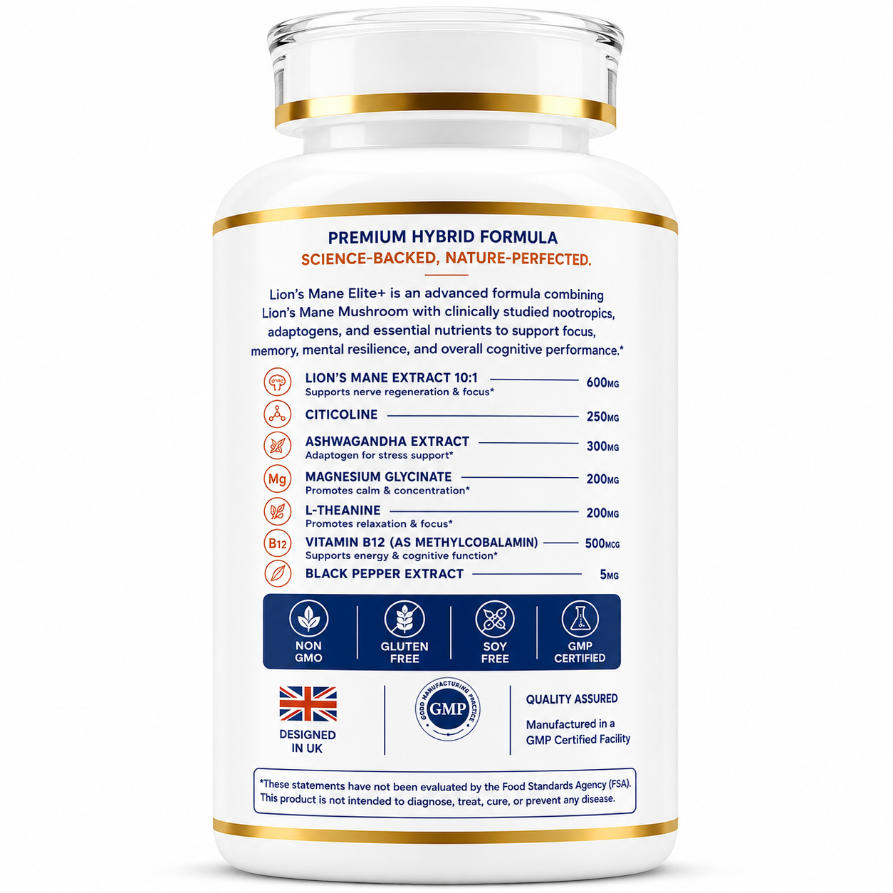 Lions Mane Elite+ 6000mg Advanced Mushroom & Nootropic Complex, 120 Vegan Softgels