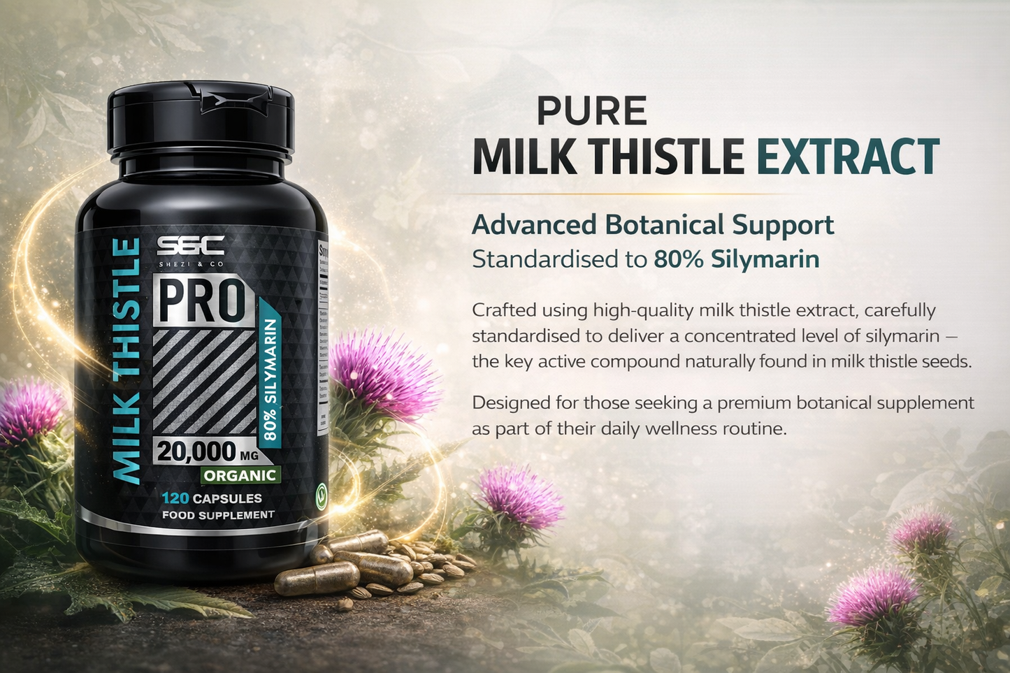 Milk Thistle 20000mg Capsules (120 Day Supply) Milk Thistle High Strength – 80% Silymarin Liver Support
