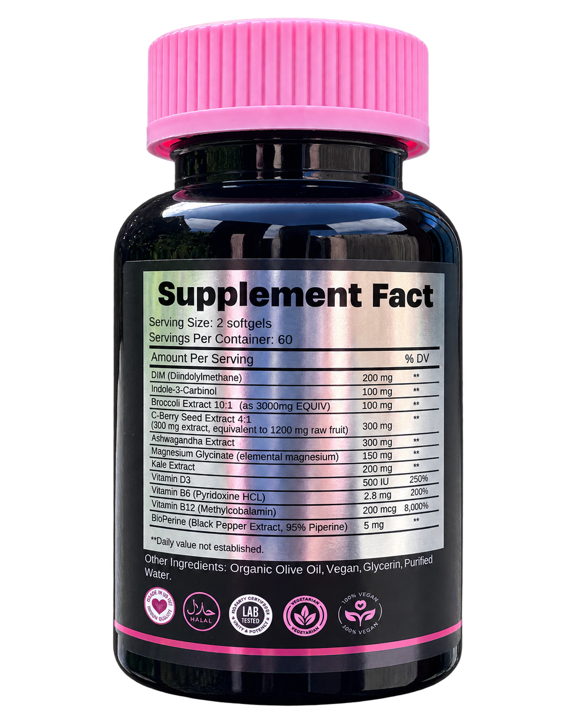 
Women’s Hormone Balance with DIM — rear label